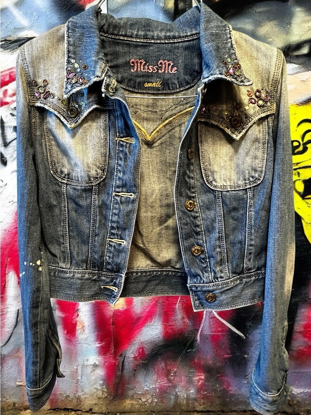 Miss Me Embellished Blue Denim cropped Jacket